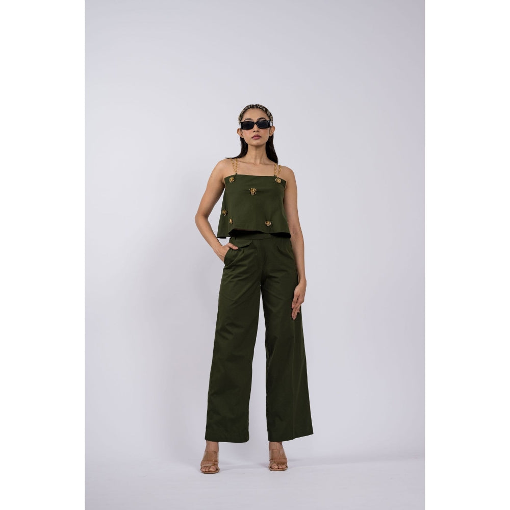 The Dramebaaz Company Green Olva Embellished Co-Ord (Set of 2)