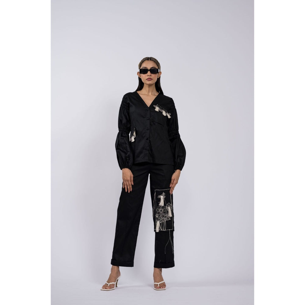 The Dramebaaz Company Black Reza Embroidered Co-Ord (Set of 2)