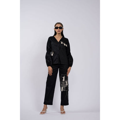 The Dramebaaz Company Black Reza Embroidered Co-Ord (Set of 2)