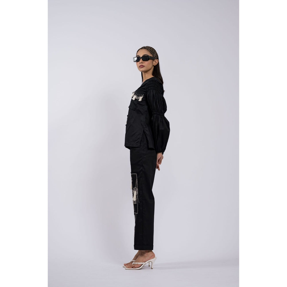 The Dramebaaz Company Black Reza Embroidered Co-Ord (Set of 2)