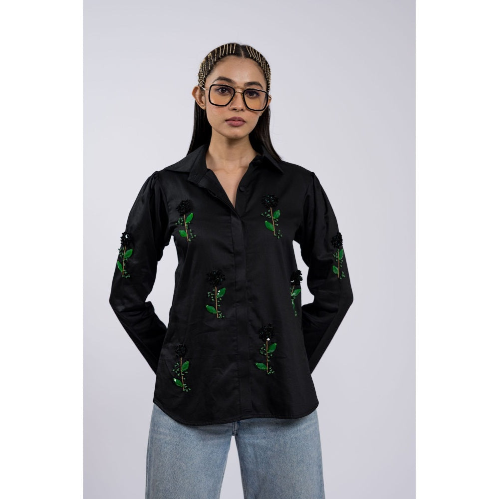 The Dramebaaz Company Black Embellished Midnight Bloom Shirt