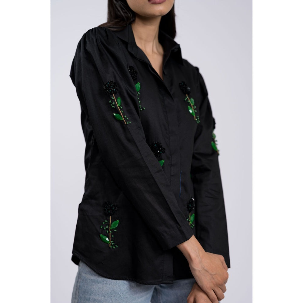 The Dramebaaz Company Black Embellished Midnight Bloom Shirt