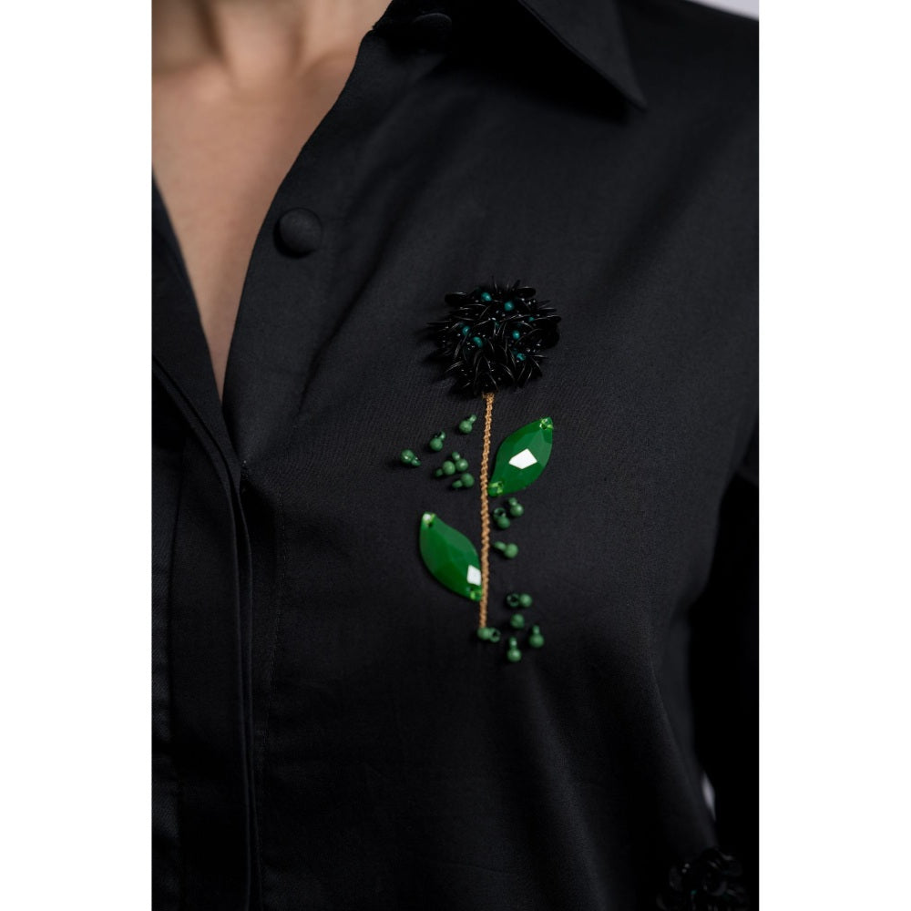 The Dramebaaz Company Black Embellished Midnight Bloom Shirt