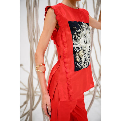 The Dramebaaz Company Red Scarlet Printed Top and Pant (Set of 2)