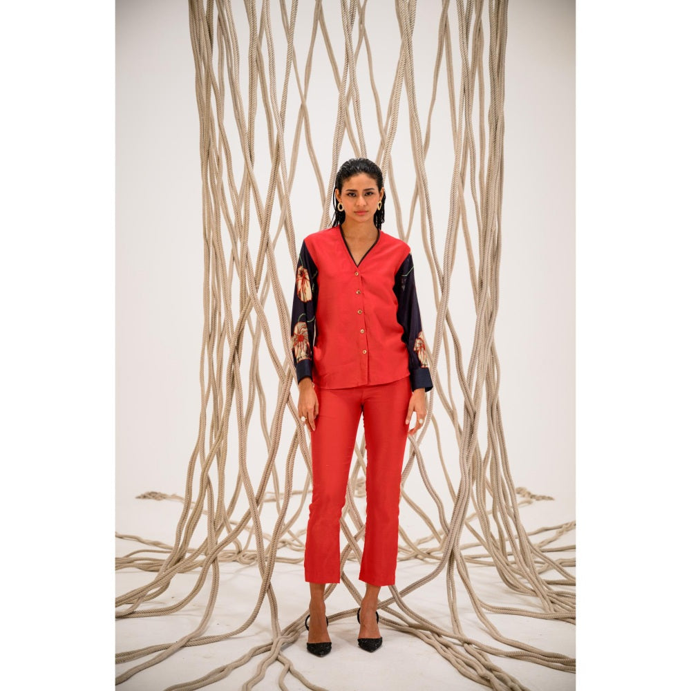 The Dramebaaz Company Red Eclipse Printed Shirt