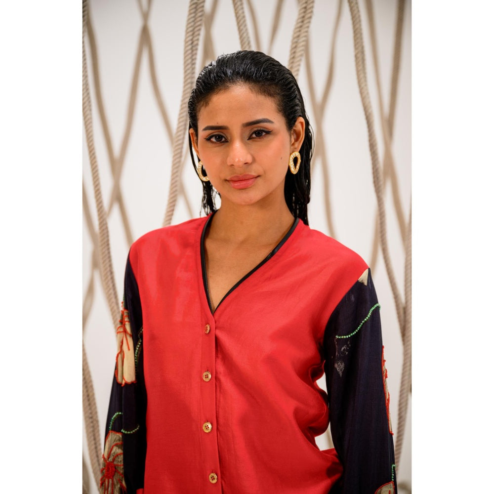 The Dramebaaz Company Red Eclipse Printed Shirt