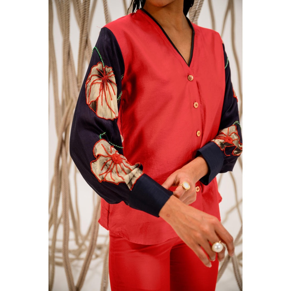 The Dramebaaz Company Red Eclipse Printed Shirt