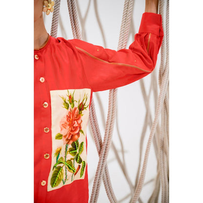 The Dramebaaz Company Red Roselle Printed Shirt