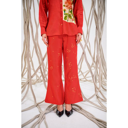 The Dramebaaz Company Red Roselle Floral Print Shirt and Pant (Set of 2)