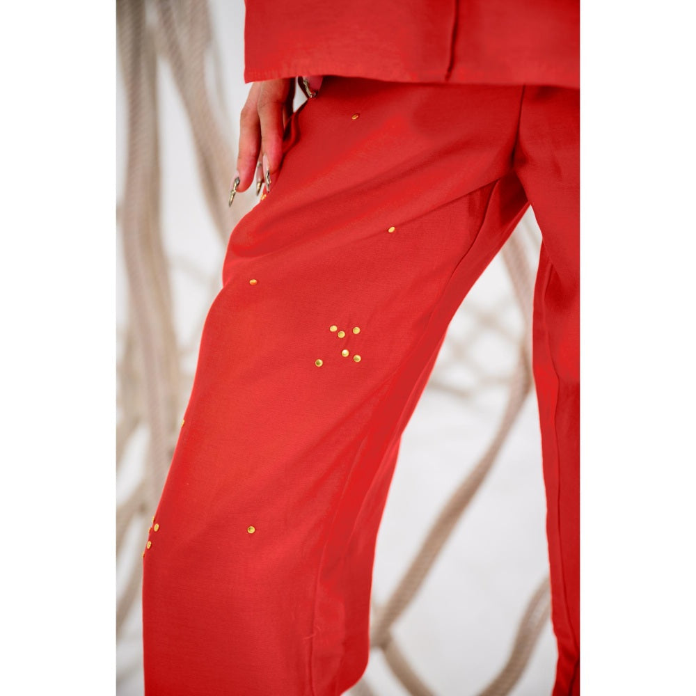 The Dramebaaz Company Red Roselle Floral Print Shirt and Pant (Set of 2)