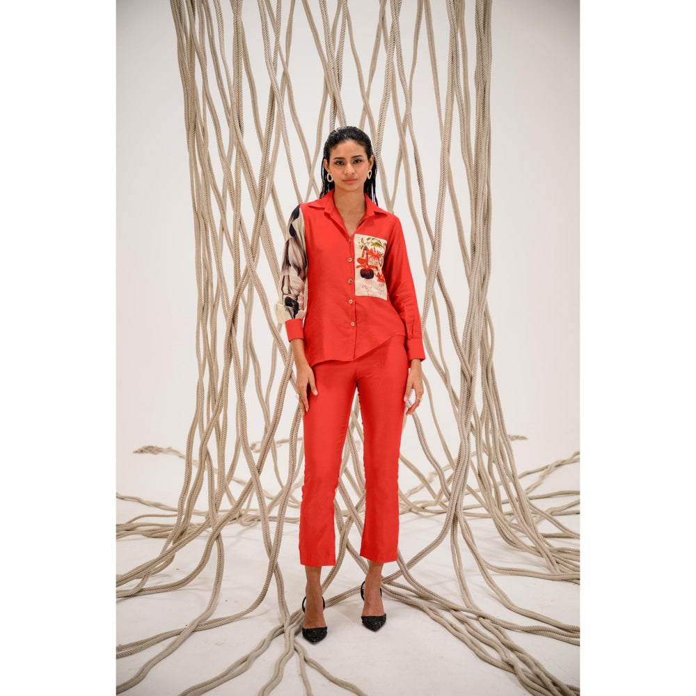 The Dramebaaz Company Red Floris Embellished Shirt