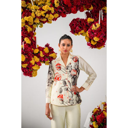 The Dramebaaz Company Ivory Amour Embellished Shirt