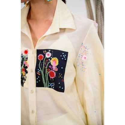 The Dramebaaz Company Ivory Pop Embellished Shirt