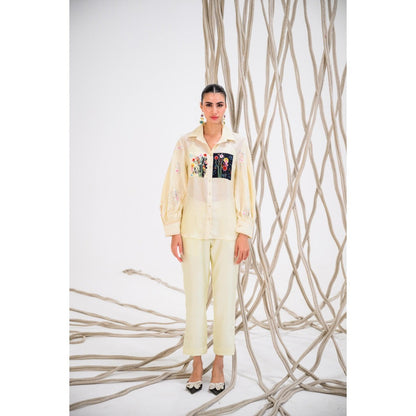The Dramebaaz Company Ivory Pop Embellished Shirt and Pant (Set of 2)
