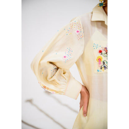 The Dramebaaz Company Ivory Pop Embellished Shirt and Pant (Set of 2)