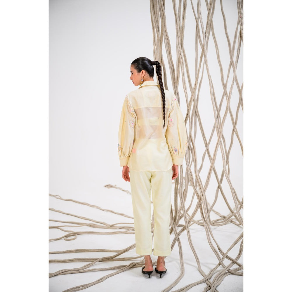 The Dramebaaz Company Ivory Pop Embellished Shirt and Pant (Set of 2)