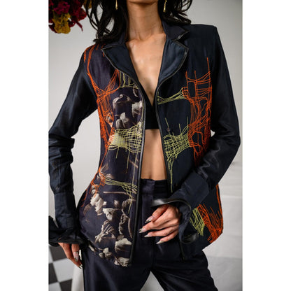 The Dramebaaz Company Black Interwine Printed Blazer and Pant (Set of 2)
