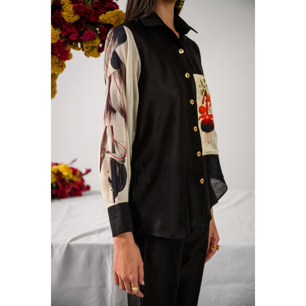 The Dramebaaz Company Black Grace Embellished Shirt