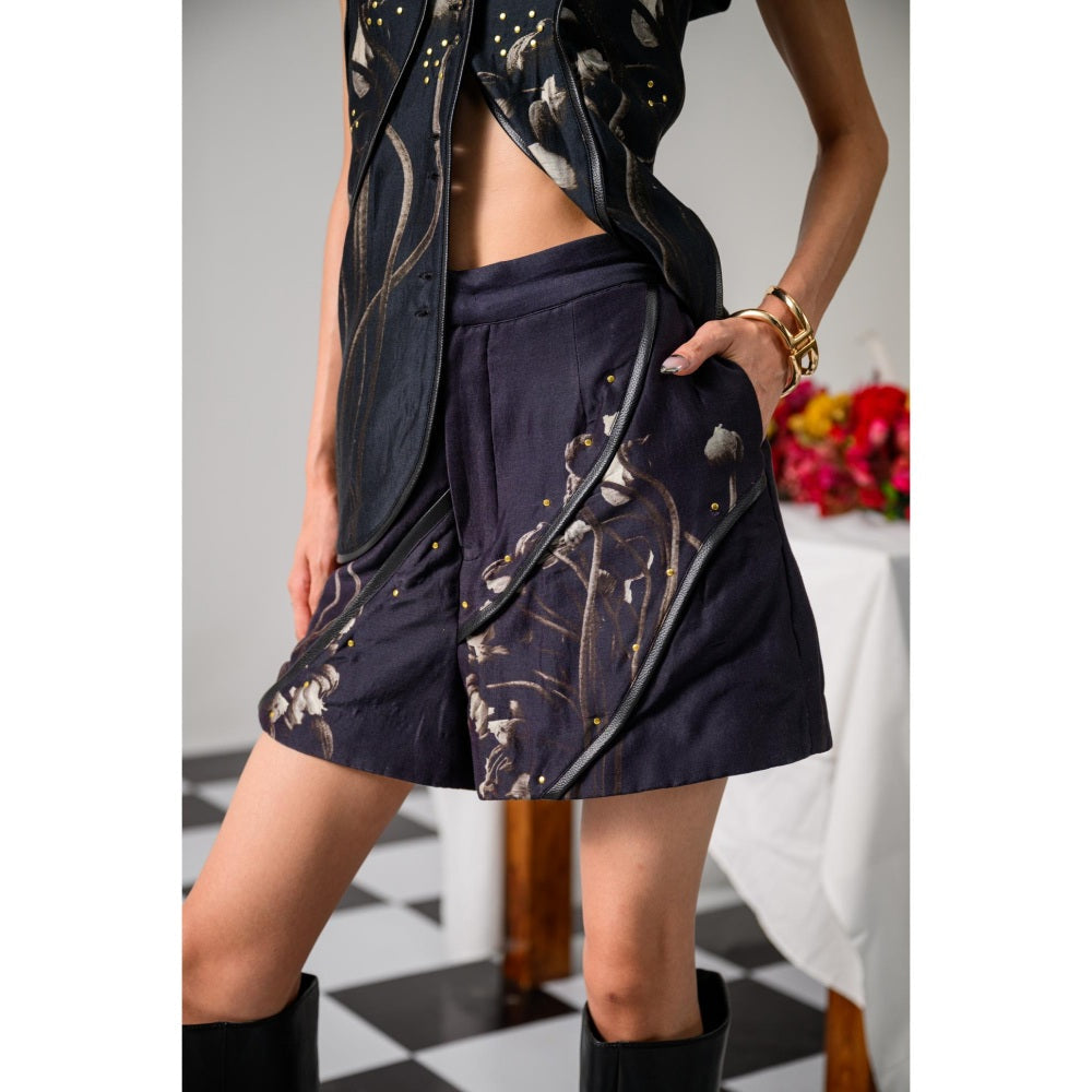 The Dramebaaz Company Navy Blue Celestial Floral Shorts