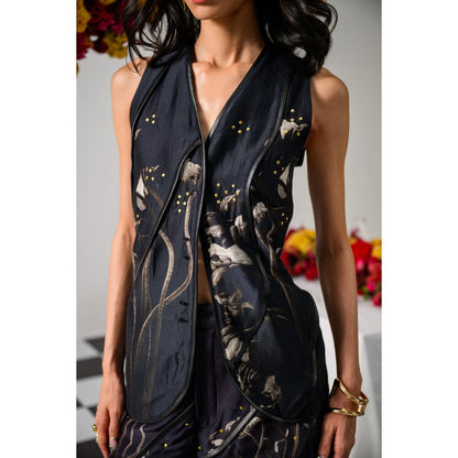 The Dramebaaz Company Celestial Printed Waistcoat and Short (Set of 2)