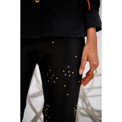 The Dramebaaz Company Black Petal Poetry Embellished Shirt