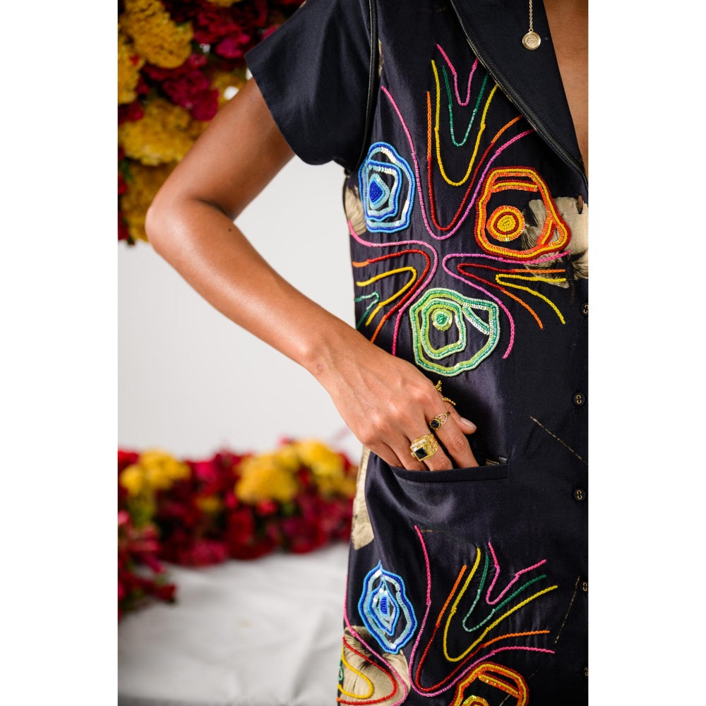 The Dramebaaz Company Black Aurora Embellished Short Dress