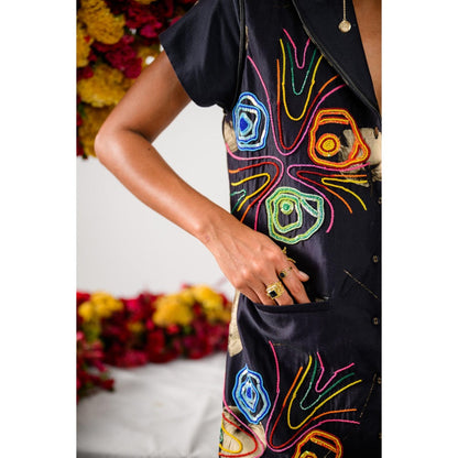 The Dramebaaz Company Black Aurora Embellished Short Dress