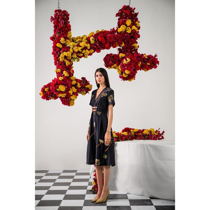 The Dramebaaz Company Black Elina Flare Printed Dress