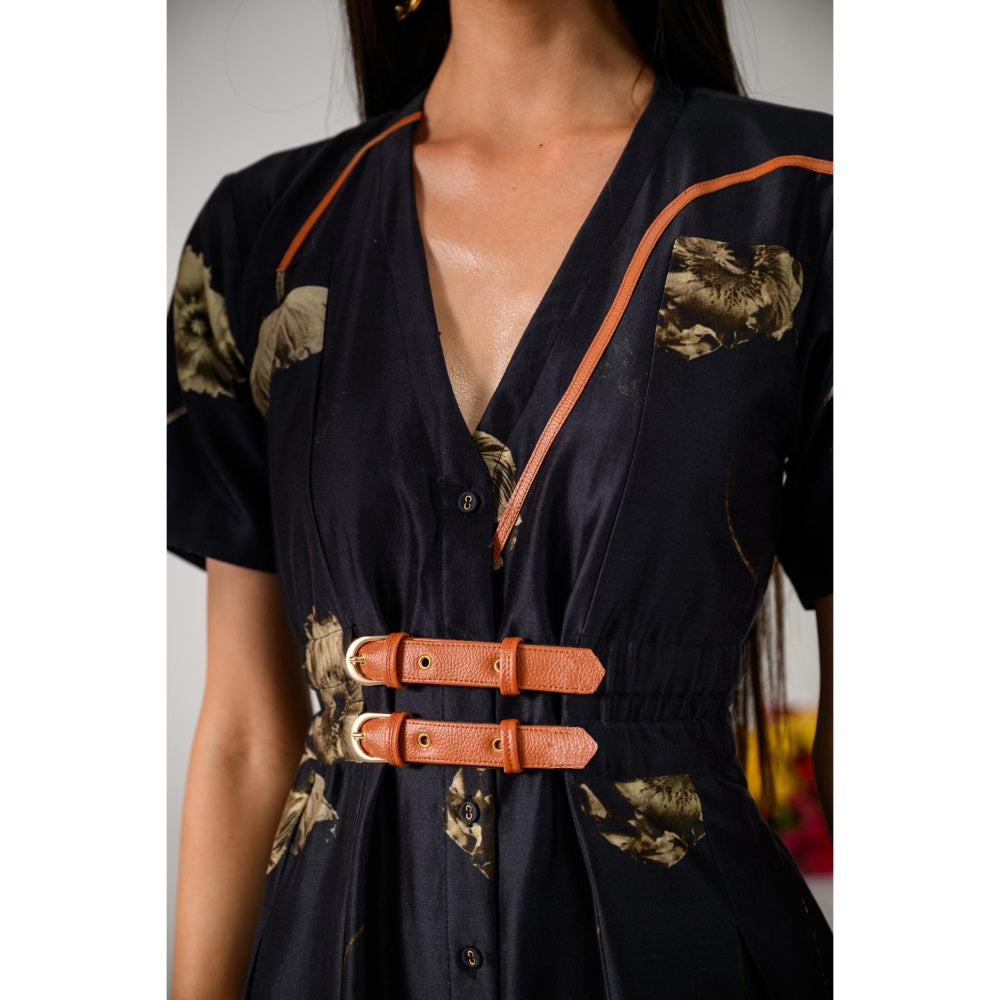 The Dramebaaz Company Black Elina Flare Printed Dress