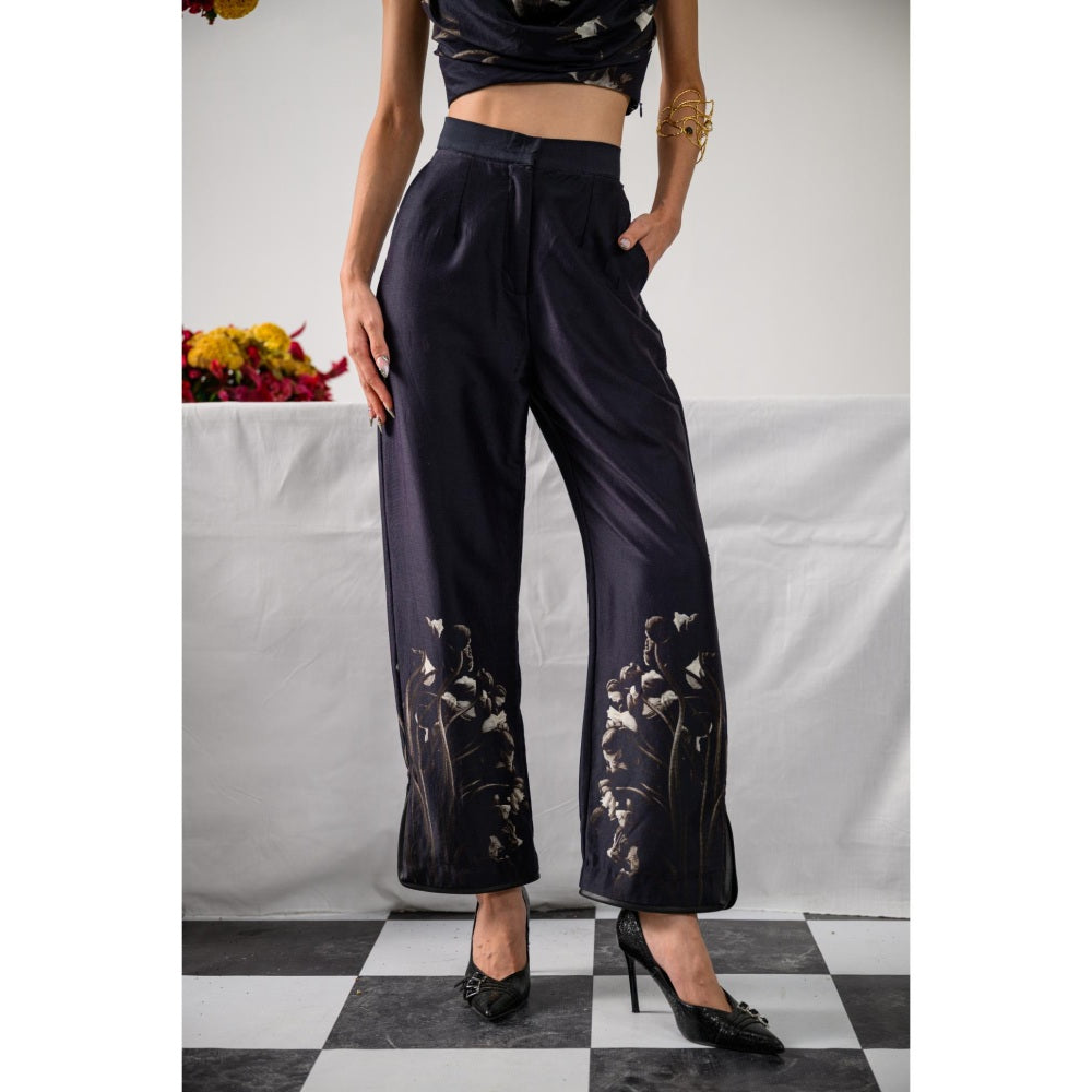The Dramebaaz Company Midnight Monarch Printed Bustier and Pant (Set of 2)
