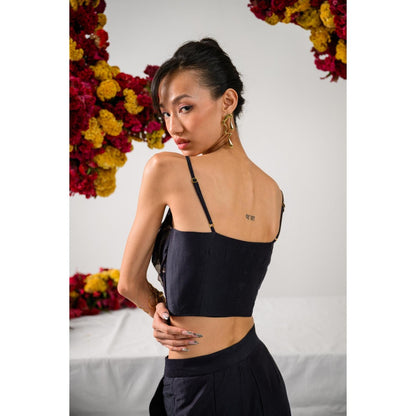 The Dramebaaz Company Midnight Monarch Printed Bustier and Pant (Set of 2)