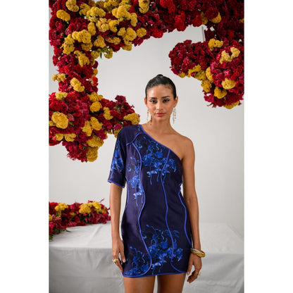 The Dramebaaz Company Glossy Garden One Shoulder Dress