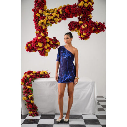 The Dramebaaz Company Glossy Garden One Shoulder Dress