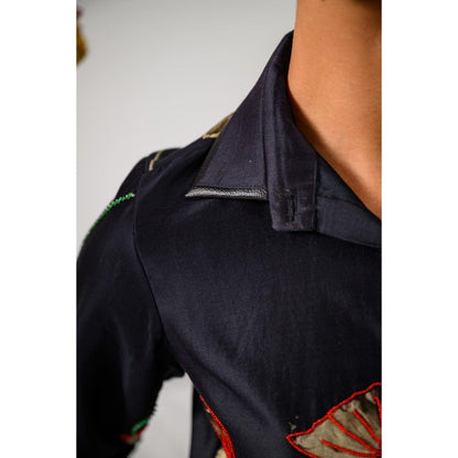 The Dramebaaz Company Black Fleur Embellished Shirt