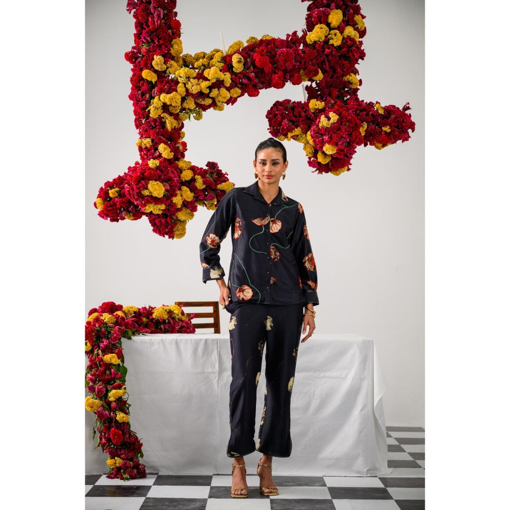 The Dramebaaz Company Black Fleur Embellished Shirt