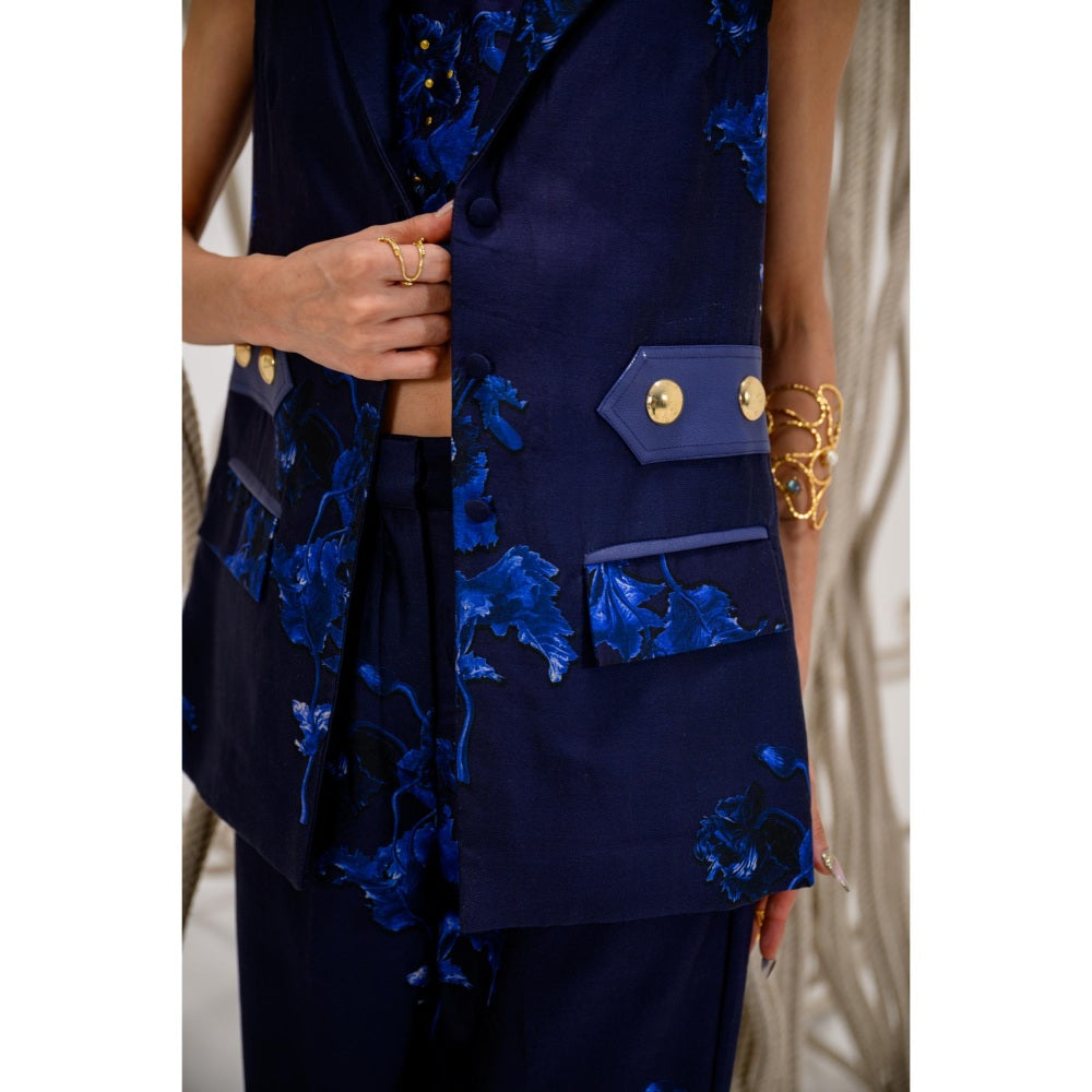 The Dramebaaz Company Navy Blue Embroidered Blazer and Pant (Set of 2)