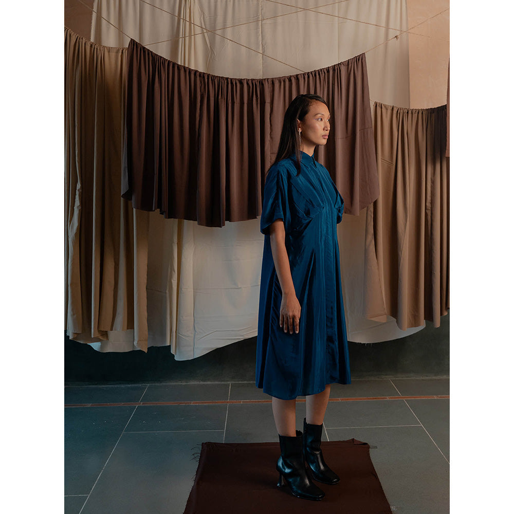 The Burnt Toast Teal Pleated Shirt Dress