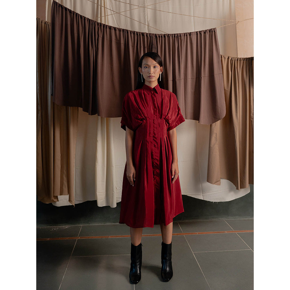 The Burnt Toast Red Pleated Shirt Dress