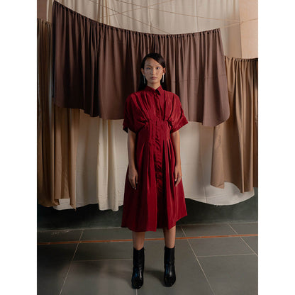 The Burnt Toast Red Pleated Shirt Dress