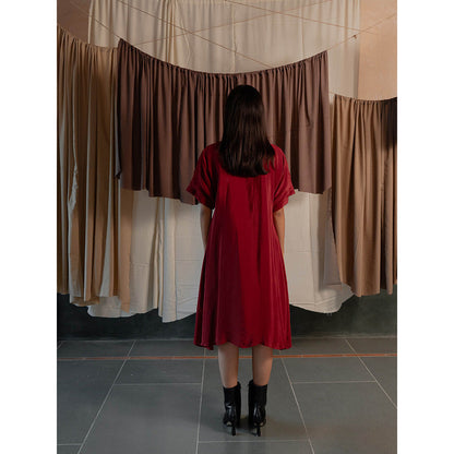 The Burnt Toast Red Pleated Shirt Dress