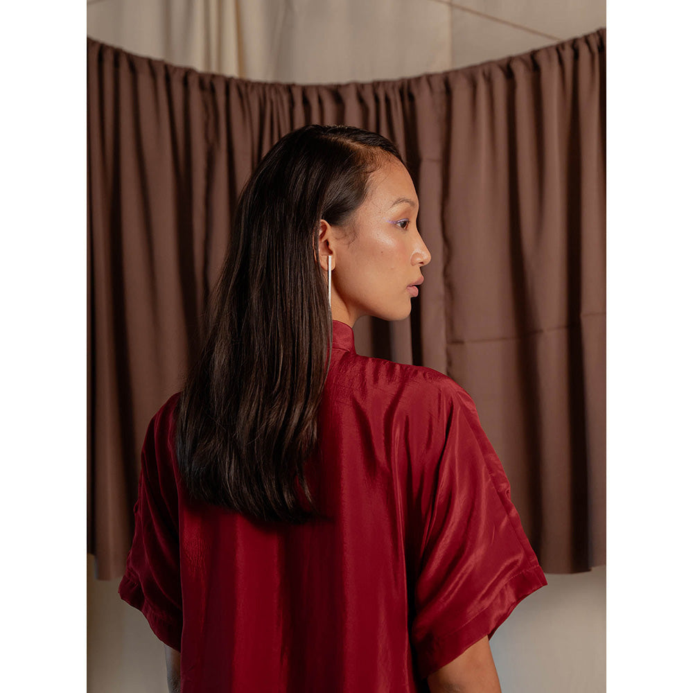The Burnt Toast Red Pleated Shirt Dress