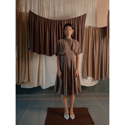 The Burnt Toast Brown Pleated Shirt Dress