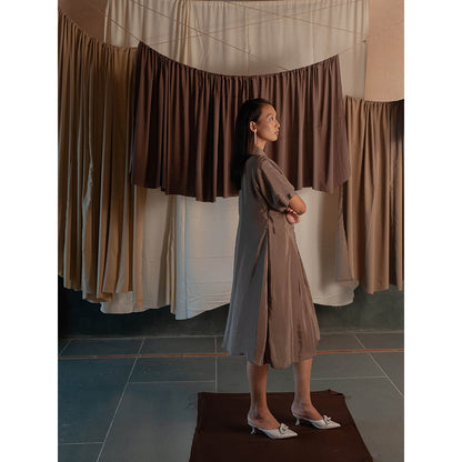 The Burnt Toast Brown Pleated Shirt Dress