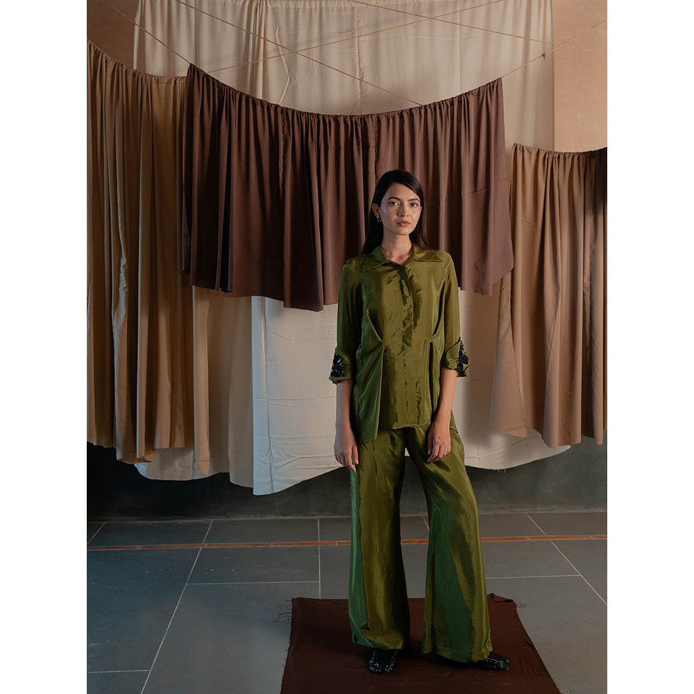 The Burnt Toast Olive Embroidered Cuff Co-Ord (Set of 2)