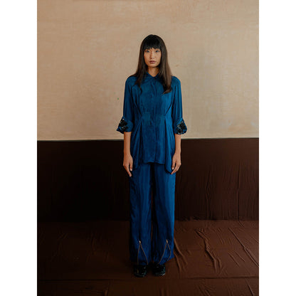 The Burnt Toast Blue Embroidered Cuff Co-Ord (Set of 2)
