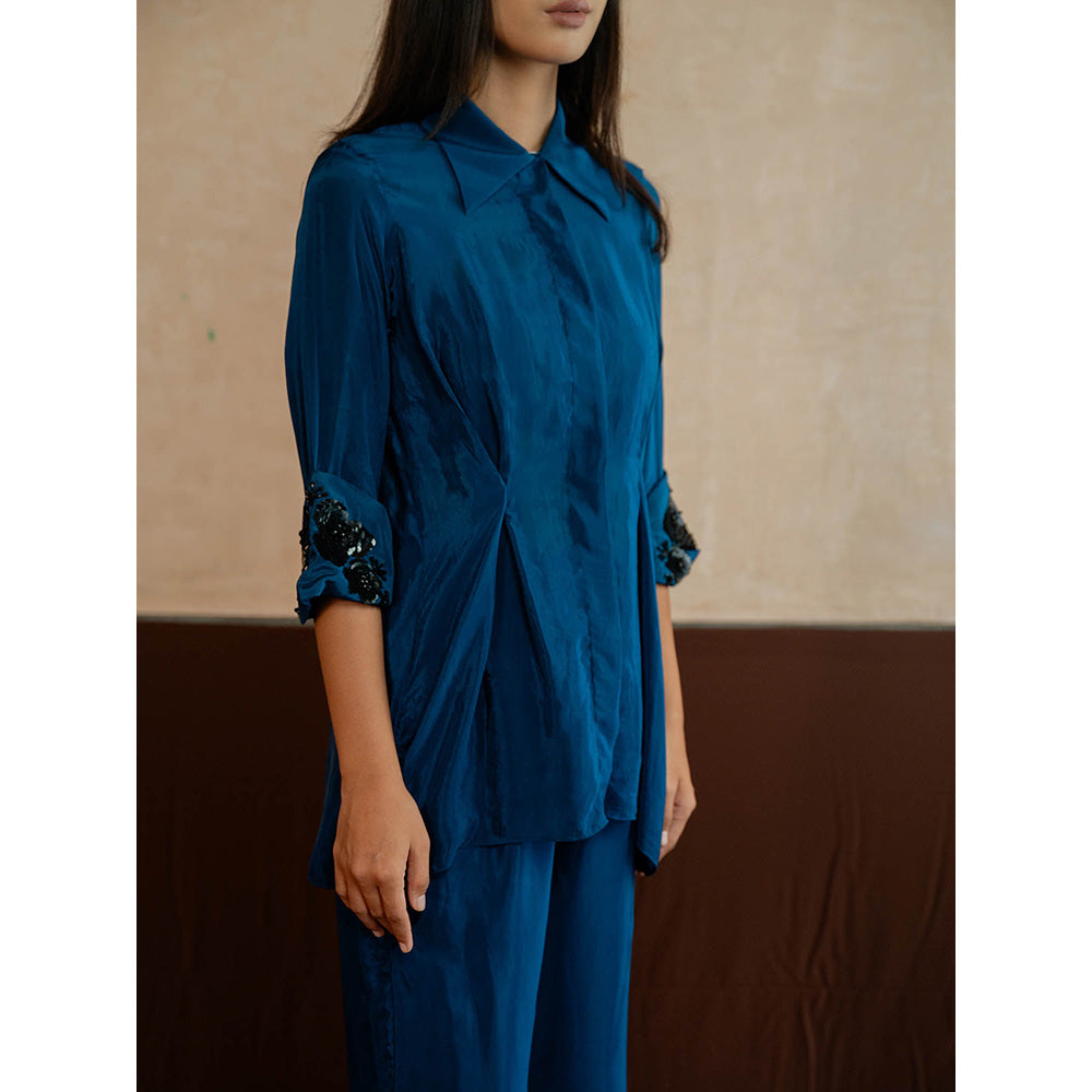 The Burnt Toast Blue Embroidered Cuff Co-Ord (Set of 2)