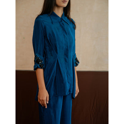 The Burnt Toast Blue Embroidered Cuff Co-Ord (Set of 2)