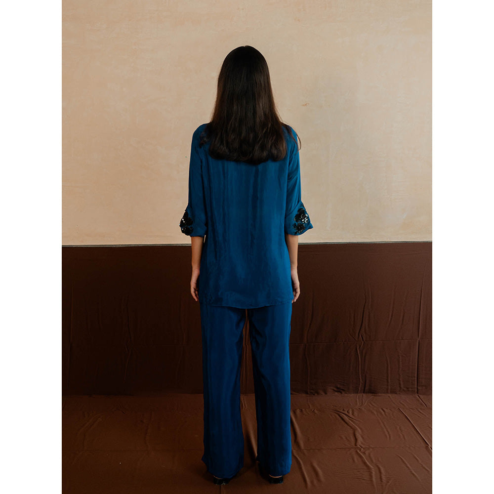 The Burnt Toast Blue Embroidered Cuff Co-Ord (Set of 2)