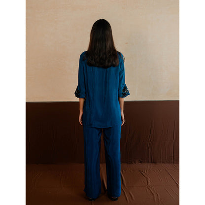 The Burnt Toast Blue Embroidered Cuff Co-Ord (Set of 2)
