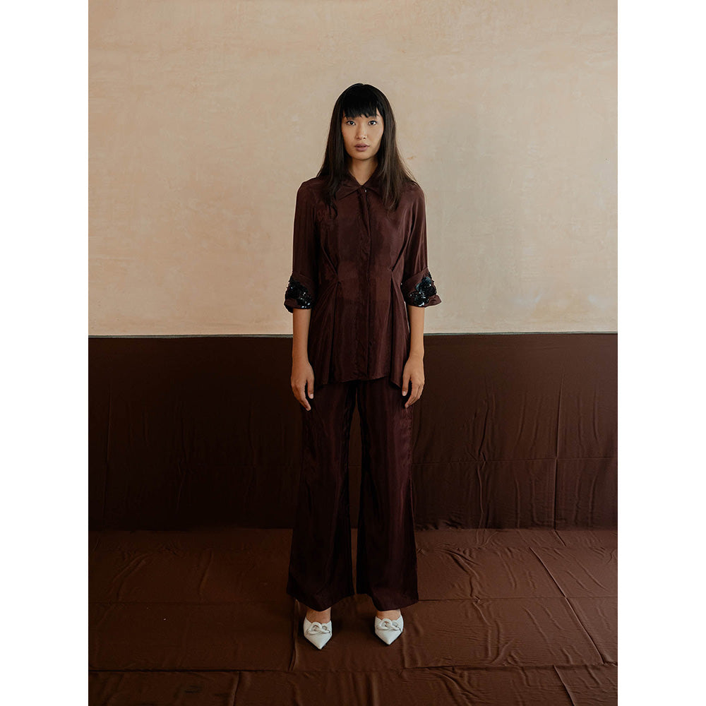 The Burnt Toast Brown Embroidered Cuff Co-Ord (Set of 2)